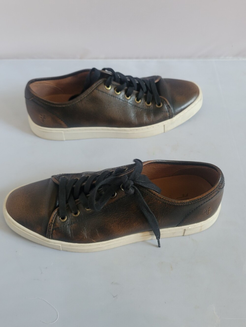 Frye Sneakers Mens Size 10 Leather Brown Brett Distressed Low Top Comfort